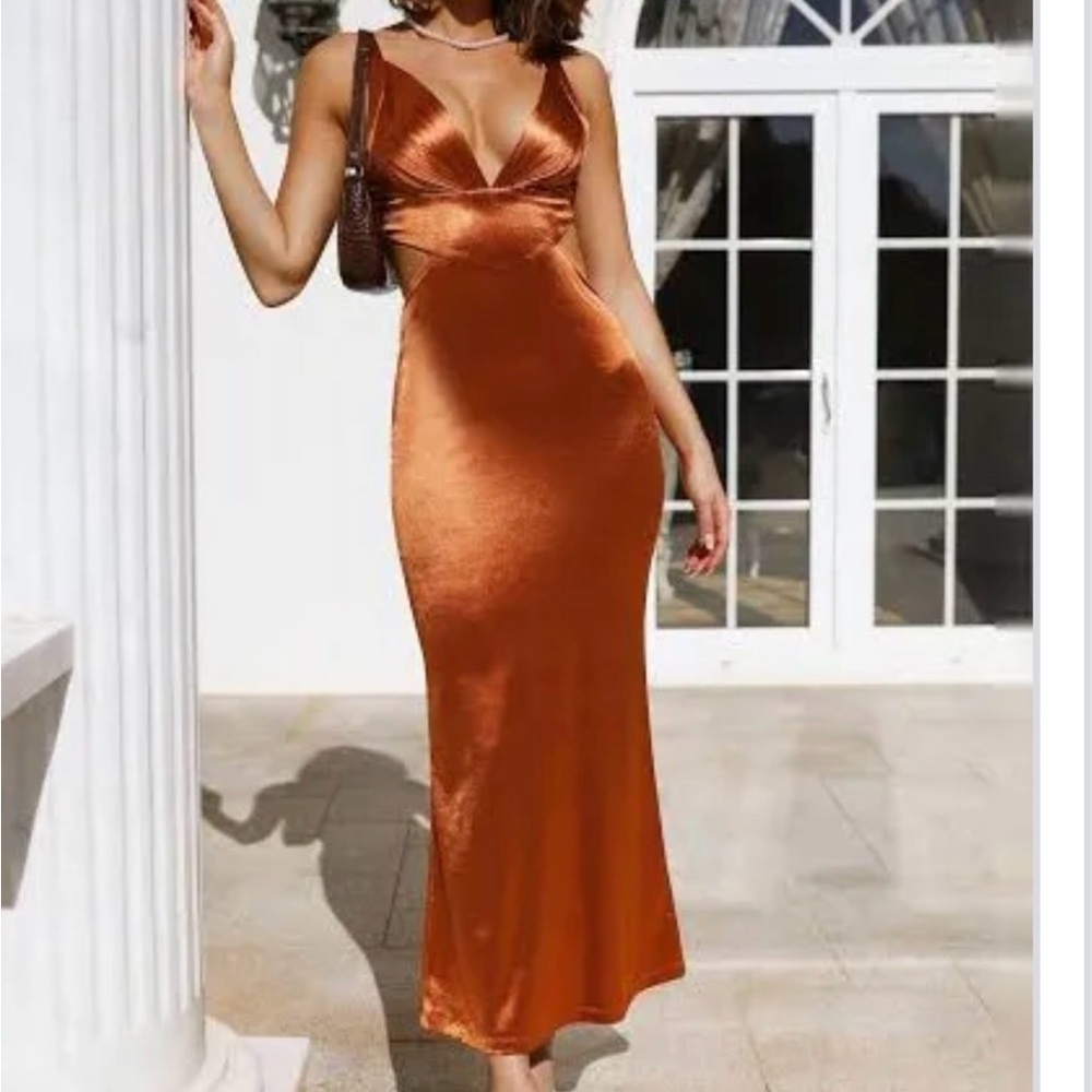 Hello Molly Orange Satin Top & Skirt Set Dress Size M NWT
